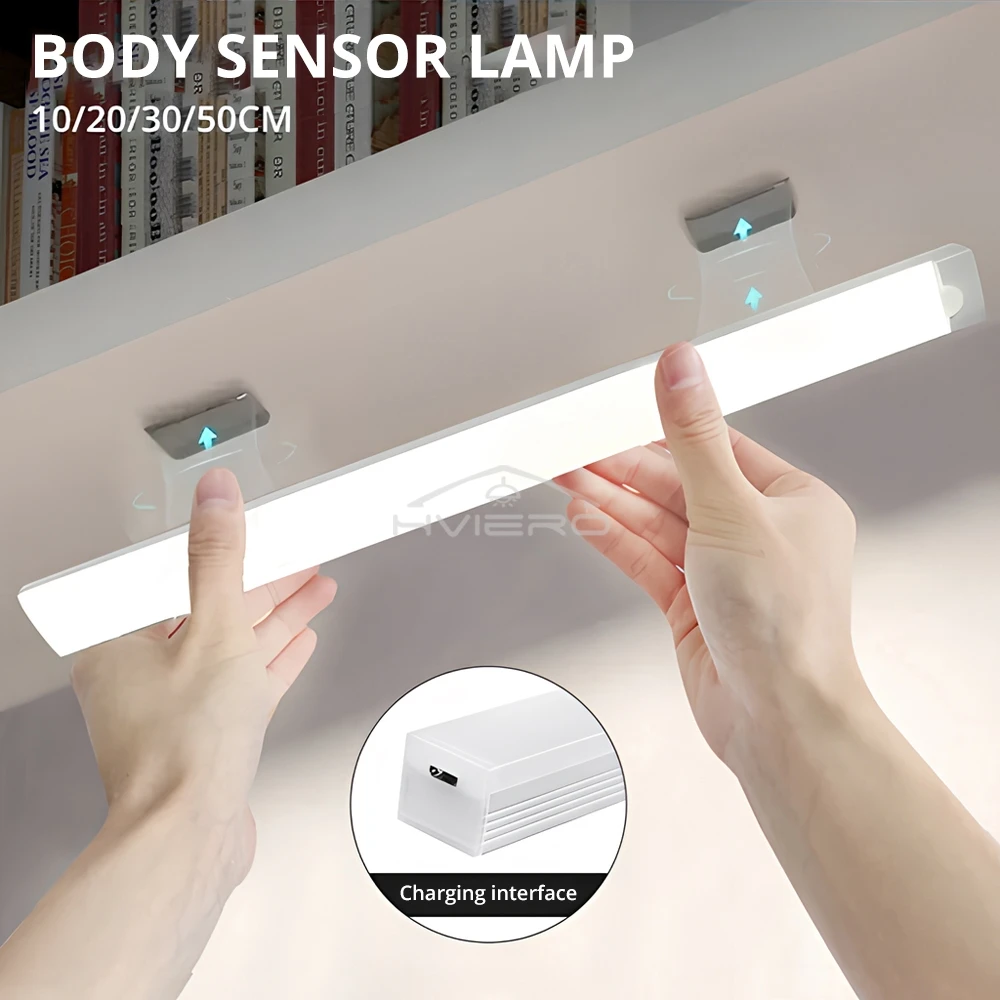 Motion Sensor ไฟกลางคืนโคมไฟ LED ไร้สาย USB ชาร์จแม่เหล็กสําหรับตู้เสื้อผ้าตู้เสื้อผ้าห้องครัวทางเดินหลอดเครื่องตรวจจับหลอดไฟ