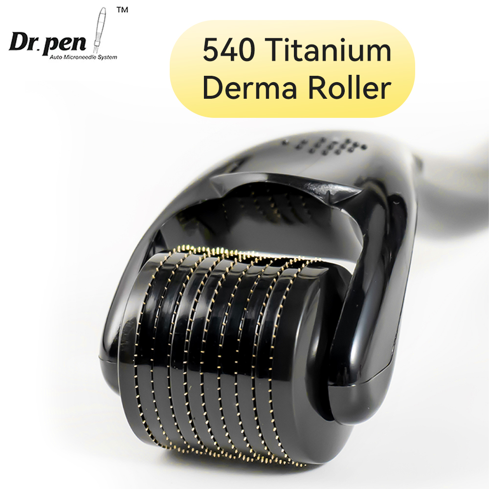 Dr. Caneta Gold Derma Roller com 540 microagulhas de titânio para rosto e corpo, rolo de barba para cabelo e barba