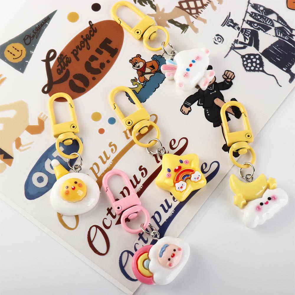 Gantungan kunci mobil liontin, gantungan kunci tas Resin kartun, Aksesori kunci mobil bintang biru awan lucu untuk wanita