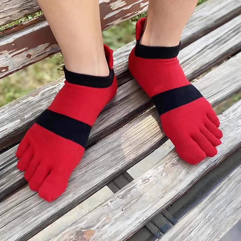 Calcetines deportivos de talla grande para hombre, medias de malla para negocios, absorbentes del sudor, boca poco profunda, a rayas, para Fitness, viajes, 5 dedos, Plus EU43-47
