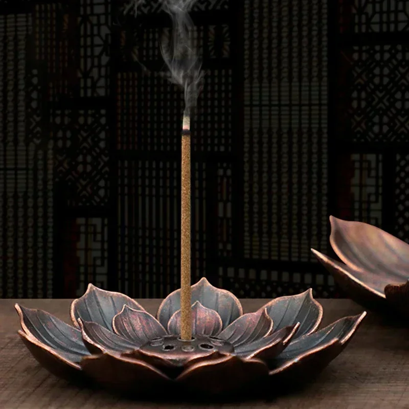 ใหม่ 1PC ธูป Burner Stick ผู้ถือแผ่นพระพุทธศาสนา Lotus Censer Nasturtium Bronze ธูป Burner