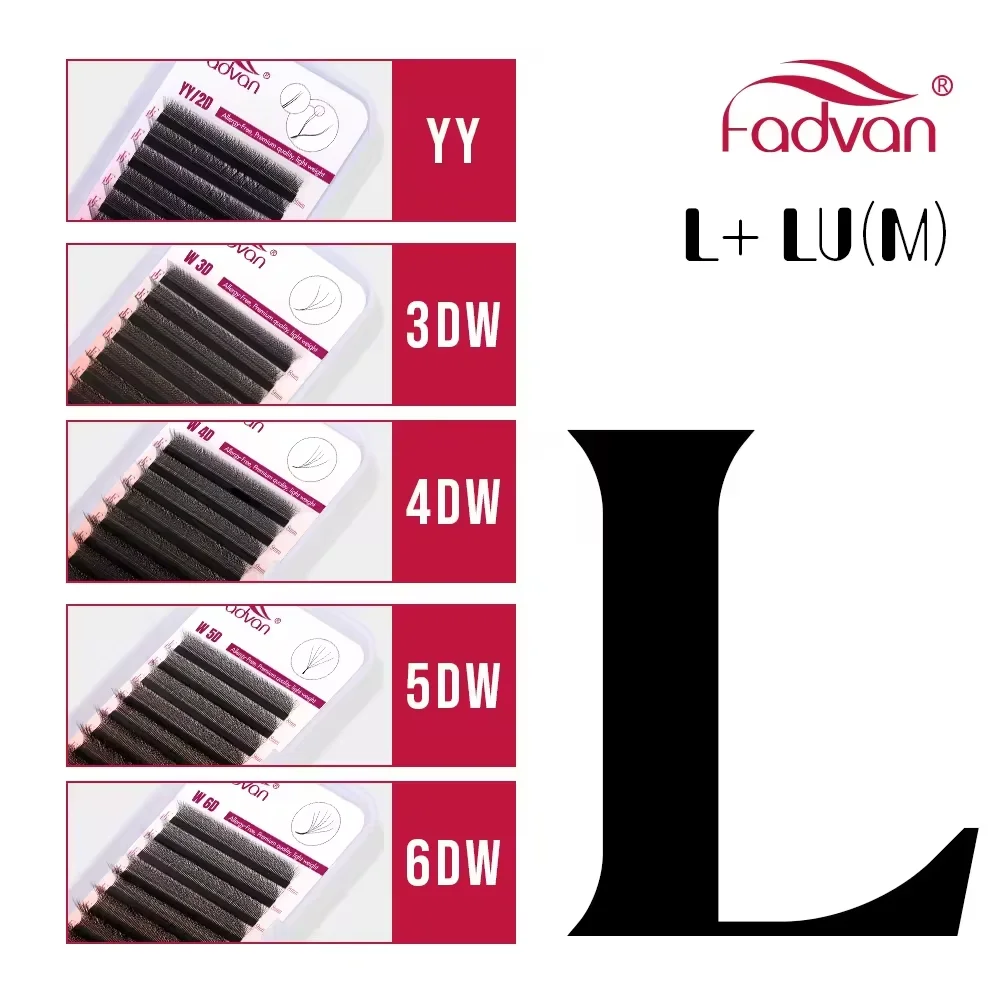 Fadvan L/ L+/LU (M) Curl YY 3D 4D 5D 6D Fox Lashes Extensión de 12 líneas Longitud mixta 0,07 D 8-15 mm