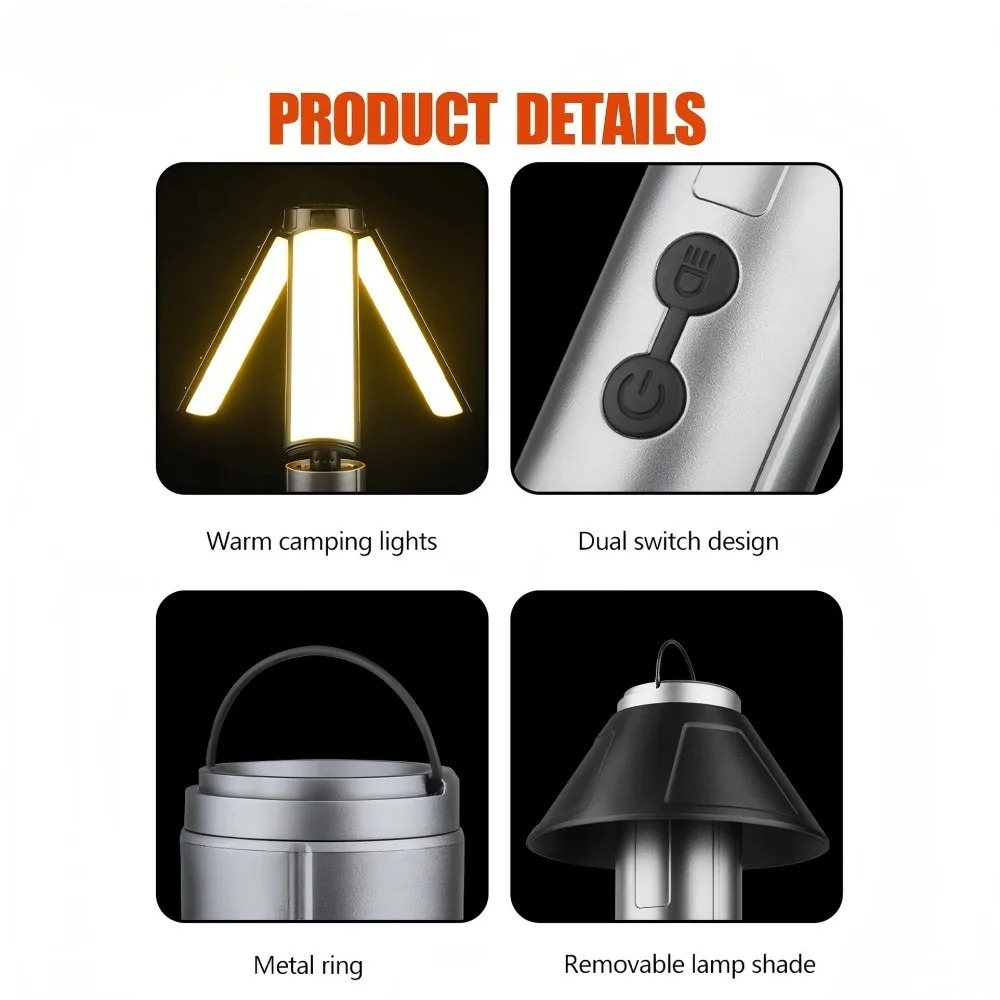 Multifunktionale Campingleuchte, 2-in-1, wiederaufladbare Teleskop-Campinglaterne, Taschenlampe mit Haken, Notfall-Arbeitsleuchte für den Außenbereich