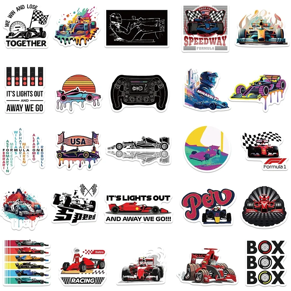 10/30/50pcs F1 Formula One Racing สติกเกอร์การ์ตูนตลก Graffiti Decal แล็ปท็อปสเก็ตบอร์ดรถจักรยานยนต์จักรยานสติกเกอร์