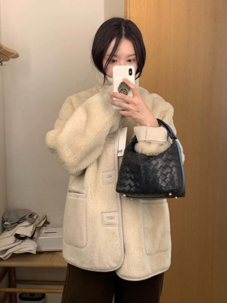 Em estoque 2024 inverno nova coreia do sul dongdaemun mo * oha temperamento pele integrada feminino lã de cordeiro casacos de pele