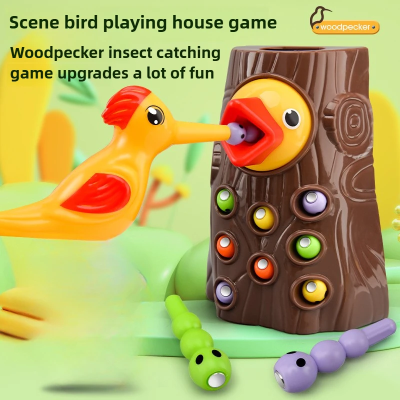 Juguetes de pájaro carpintero, pesca, captura de insectos, juego pequeño, captura de aves, insectos, rompecabezas magnético, educación temprana, juguetes de ejercicio de entrenamiento