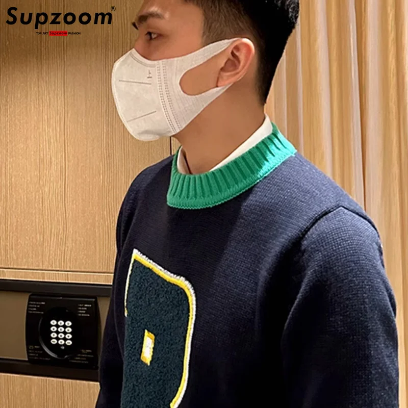 Supzoom Neue Ankunft Top Mode Oansatz Pullover Applikationen Marke Kleidung Bestickt Net Rot Warme Beiläufige Gestrickte Männer Pullover