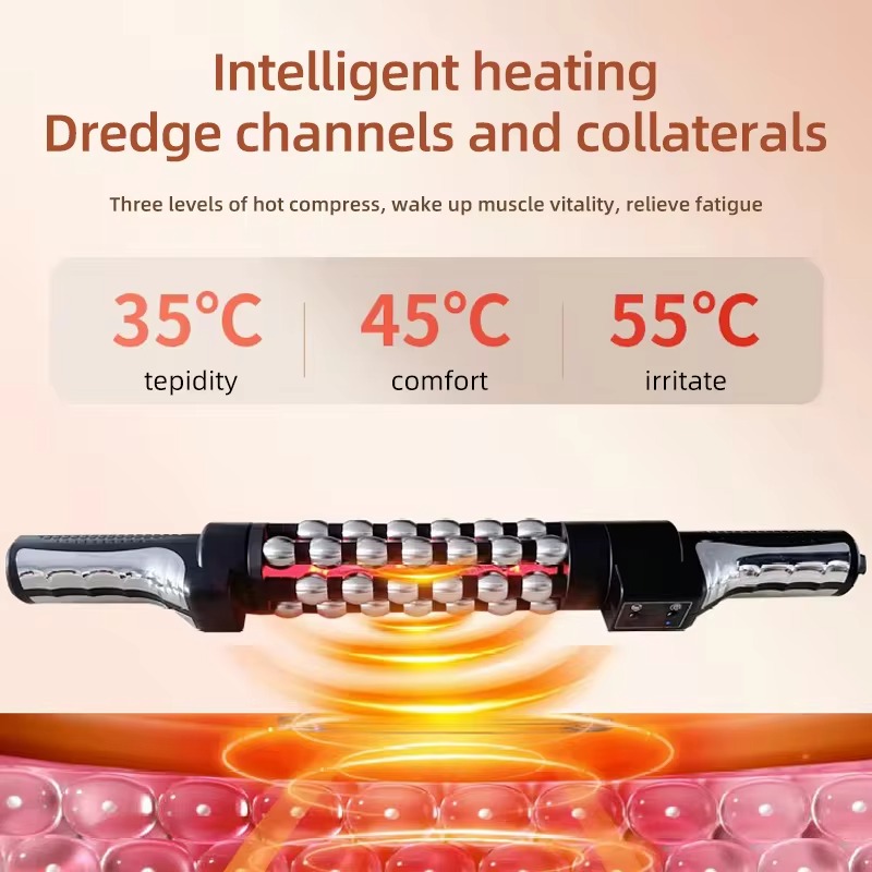 Dispositivo de massagem aquecido com luz vermelha relaxada, bola interna rotativa 360, rolo de massagem de relaxamento muscular para corpo inteiro, anticelulite