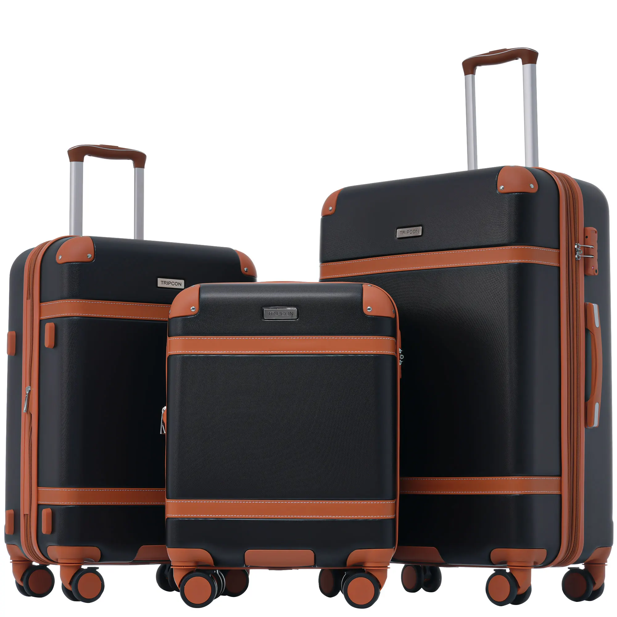 Hartschalen-Koffer, Rollkoffer, Reisekoffer, Handgepäck 4 Rollen, ABS-Material, TSA Zollschloss, 56*38.5*23.5, (schwarz+ braun)