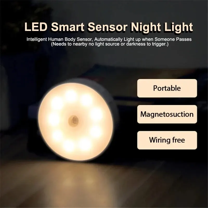 Luz LED nocturna, Sensor inteligente de cuerpo humano con cabezal de Sensor Digital, succión magnética, uso inalámbrico, protección ocular, lámpara nocturna