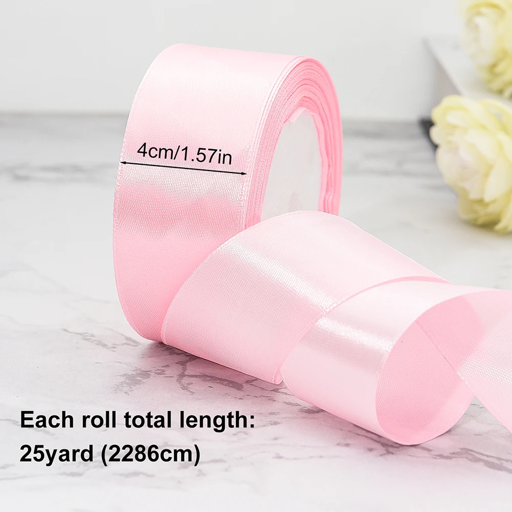 22 เมตร/ม้วน 4 ซม.ซาตินริบบิ้นหัตถกรรมโบว์ DIY ห่อของขวัญไวน์สีแดงสีส้มสีเหลืองสีเขียวสีฟ้าสีม่วงสีดําสีเทาทองสีขาวริบบิ้น