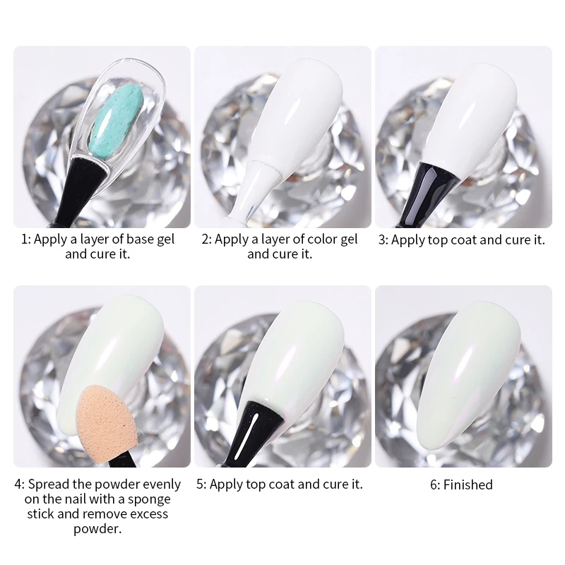 Aurora perla blanca uñas brillo polvo cromo luz de luna blanco frotar en polvo Shell espejo pigmento suministros de decoración de uñas