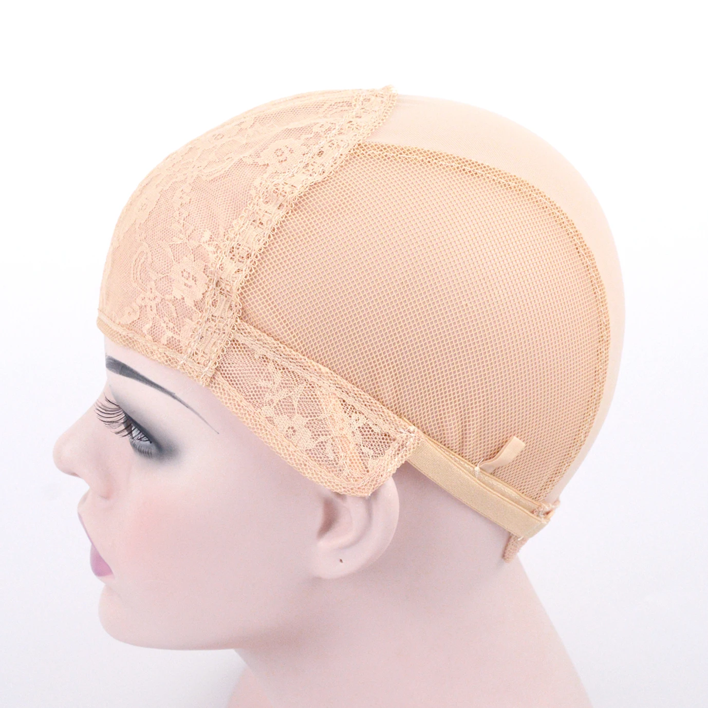 Gorro de peluca de encaje doble, 1 pieza, para hacer peluca, gorro tejido con correa ajustable en la parte trasera, red para el cabello elástica