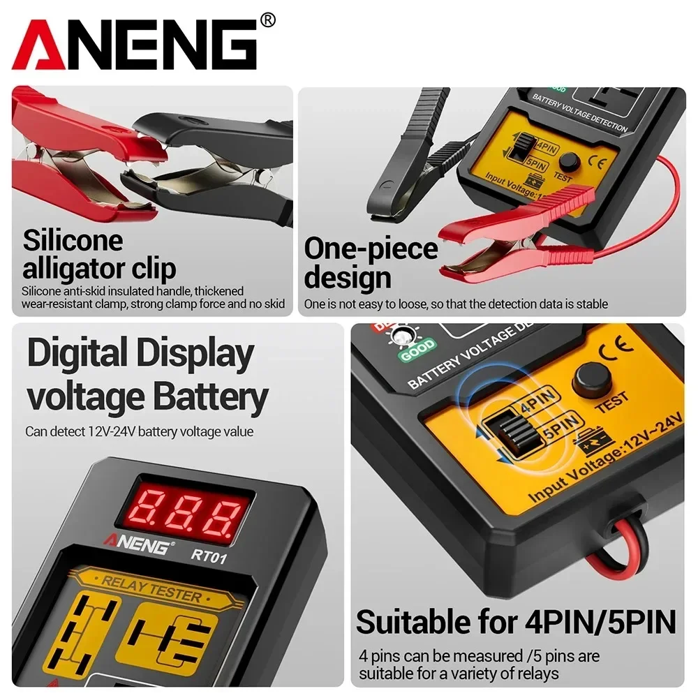 ANENG RT01 probador de relé de coche Universal probador de voltaje 11-25V batería ar indicador LED automotriz relé de luz comprobador de diagnóstico
