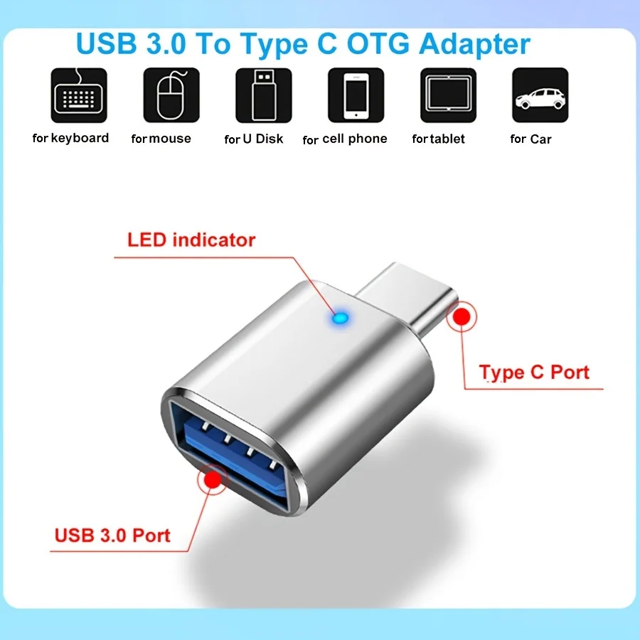 LED USB 3.0 To Type C Adapter OTG To USB C USB-A To Micro USB Type-C Female Connector For Samsung Xiaomi POCO Adapters
