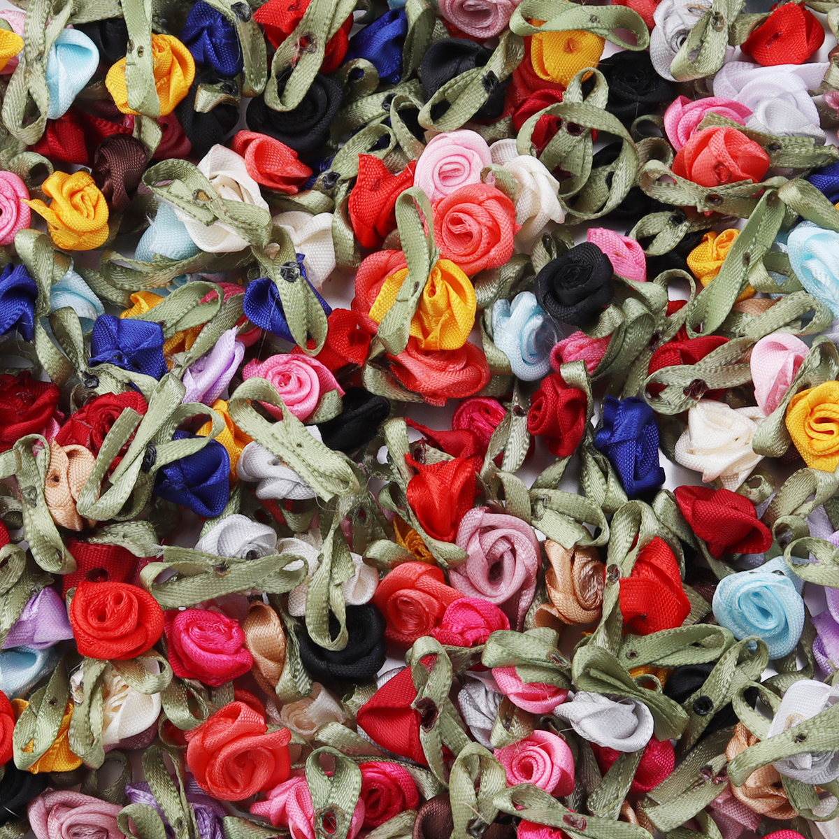 ミニ手作りローズフラワーサテンリボン、結婚式の装飾用の生地アップリケ、縫製アクセサリー、クラフト、50ピース/ロット