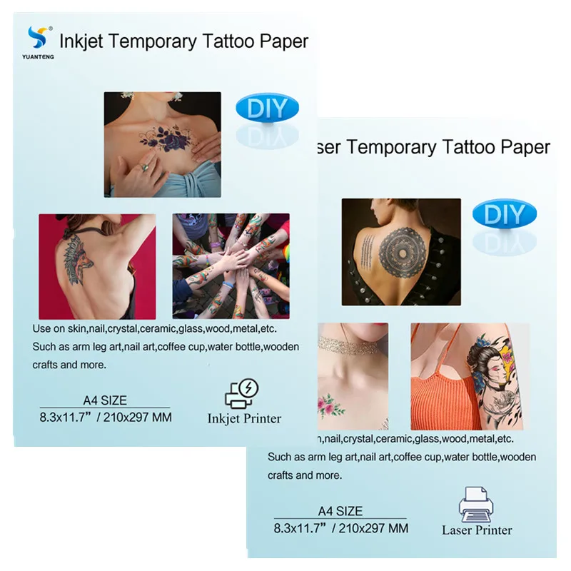 Papier de conception d'impression de transfert de tatouage temporaire, imprimante à jet d'encre laser, feuille d'autocollant imprimable A4, peau d'enfant, bricolage, étanche