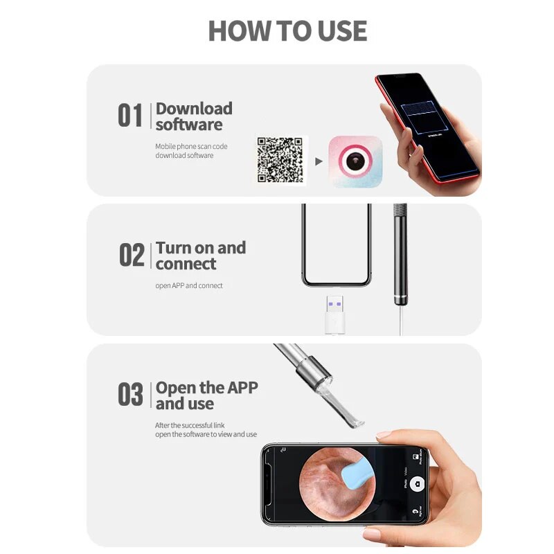 Endoscopio de oído Visual HD 3 en 1, otoscopio USB, eliminación de cera de oído, Mini cámara, otoscopio, cuidado de la salud para PC y Android, 5,5 MM