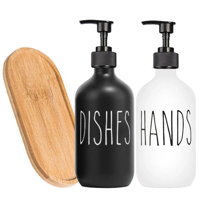 500 ml schwarzes Spülmittelspender-Set mit Kunststoffpumpe, nachfüllbarer flüssiger Shampoo-Spender für Bauernhaus-Dekoration, Küchenzubehör