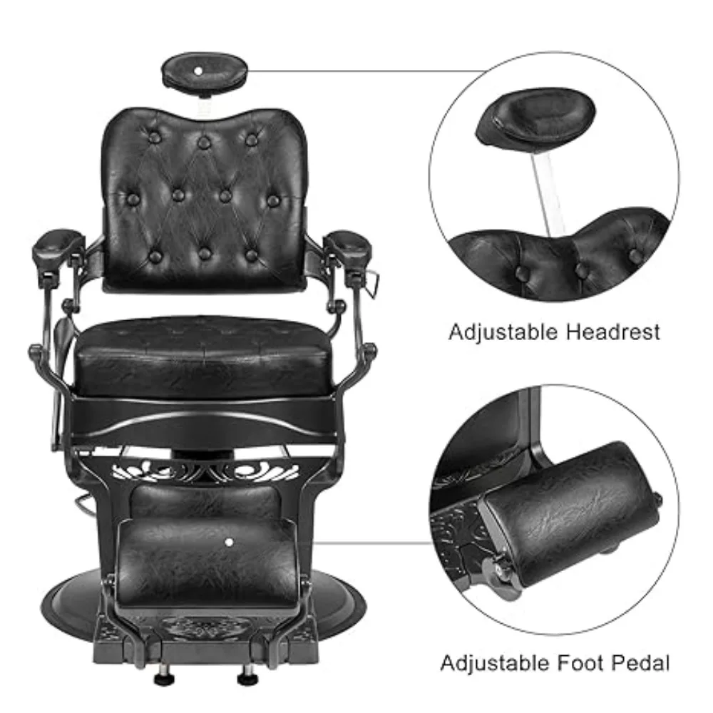 Heavy Duty Vintage Recline Barber Chair Hydraulic with Headrest, Supports up to 700lbs & 360° Rotatable