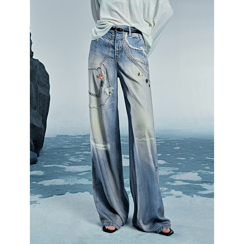 TOYOUTH Women Denim Jean 2025 Spring New Long Pants 8518053