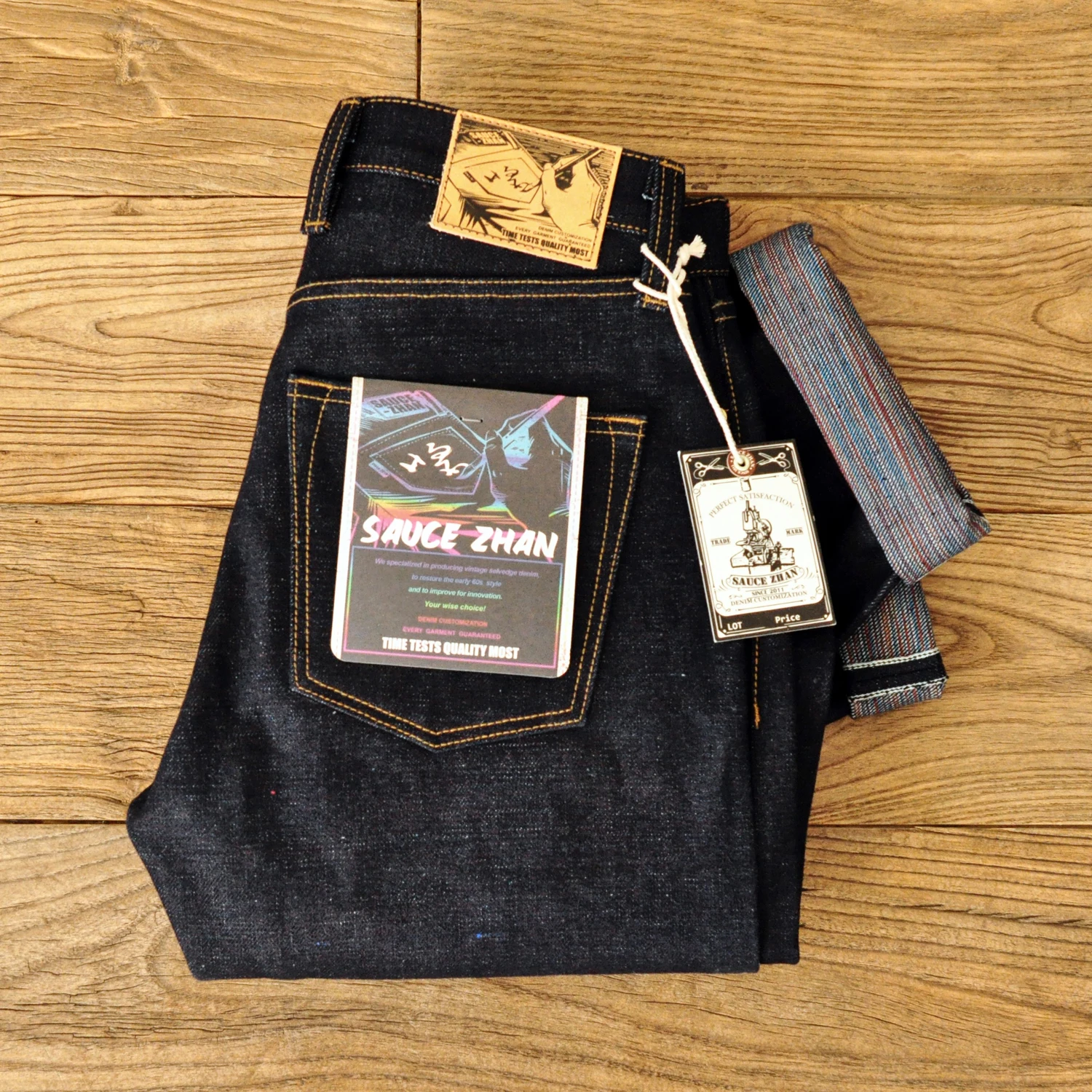 Saucezhan 308XX-z1 Quần Jeans Lửng 21 Oz Rainbow Selvedge Denim Vintage Nguyên Quần Jean Nam Sanforized Unwashed Heavyv Jean Denim