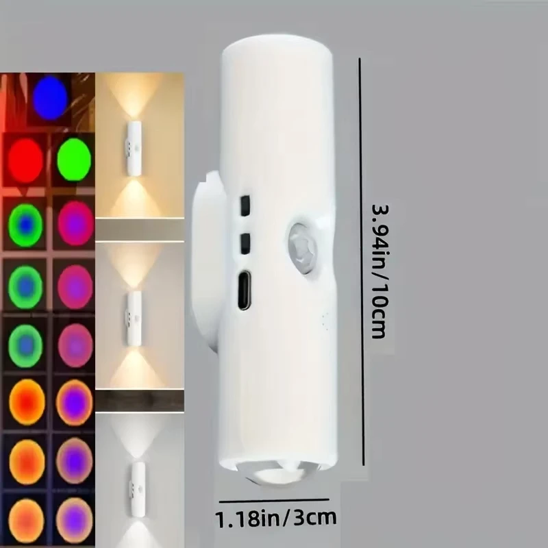 Luces LED de noche, lámpara de pared de puesta de sol de doble cabezal, Sensor de movimiento, luz ambiental RGB, armarios de pasillo de fiesta recargables por USB magnéticos