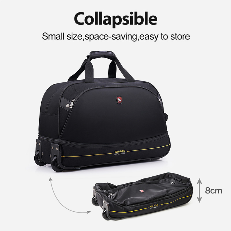 OIWAS-mochila masculina com carrinho, mala de rolamento dobrável, repelente de água, bagagem de mão com rodas, bolsa de mão, pacote de expansão de 56 litros
