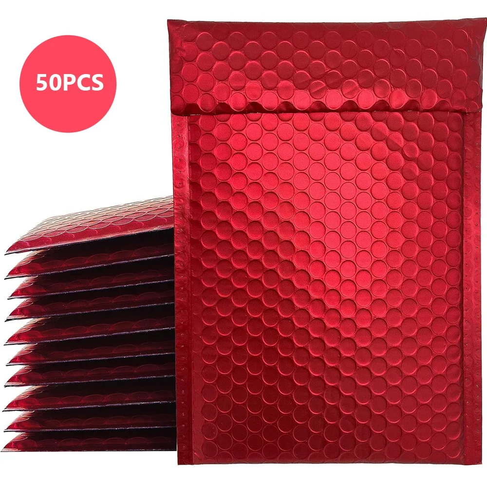 50 pçs bolha holográfica mailer vermelho envelope de correio à prova dwaterproof água saco de correio acolchoado bolha envelopes pacote saco para envio