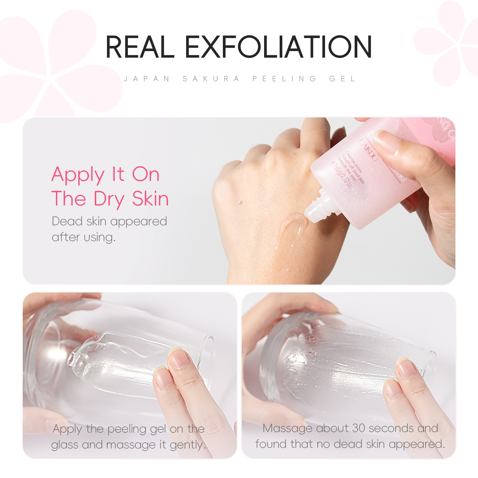 LAIKOU 일본 사쿠라 필링 젤 페이셜 스크럽 엑스 폴리 에이 팅 데드 스킨 제거 벚꽃 엑스 폴리 에이 팅 스킨 케어 60g