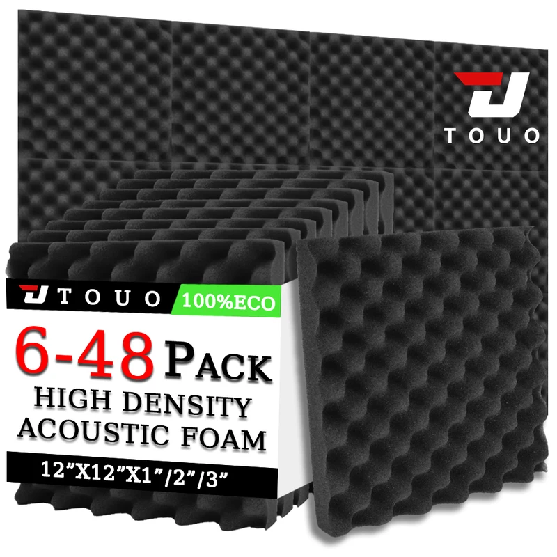 TOUO-espuma insonorizada para pared, Material absorbente de sonido de alta densidad, aislamiento acústico para techo, 6, 12, 24, 48 piezas