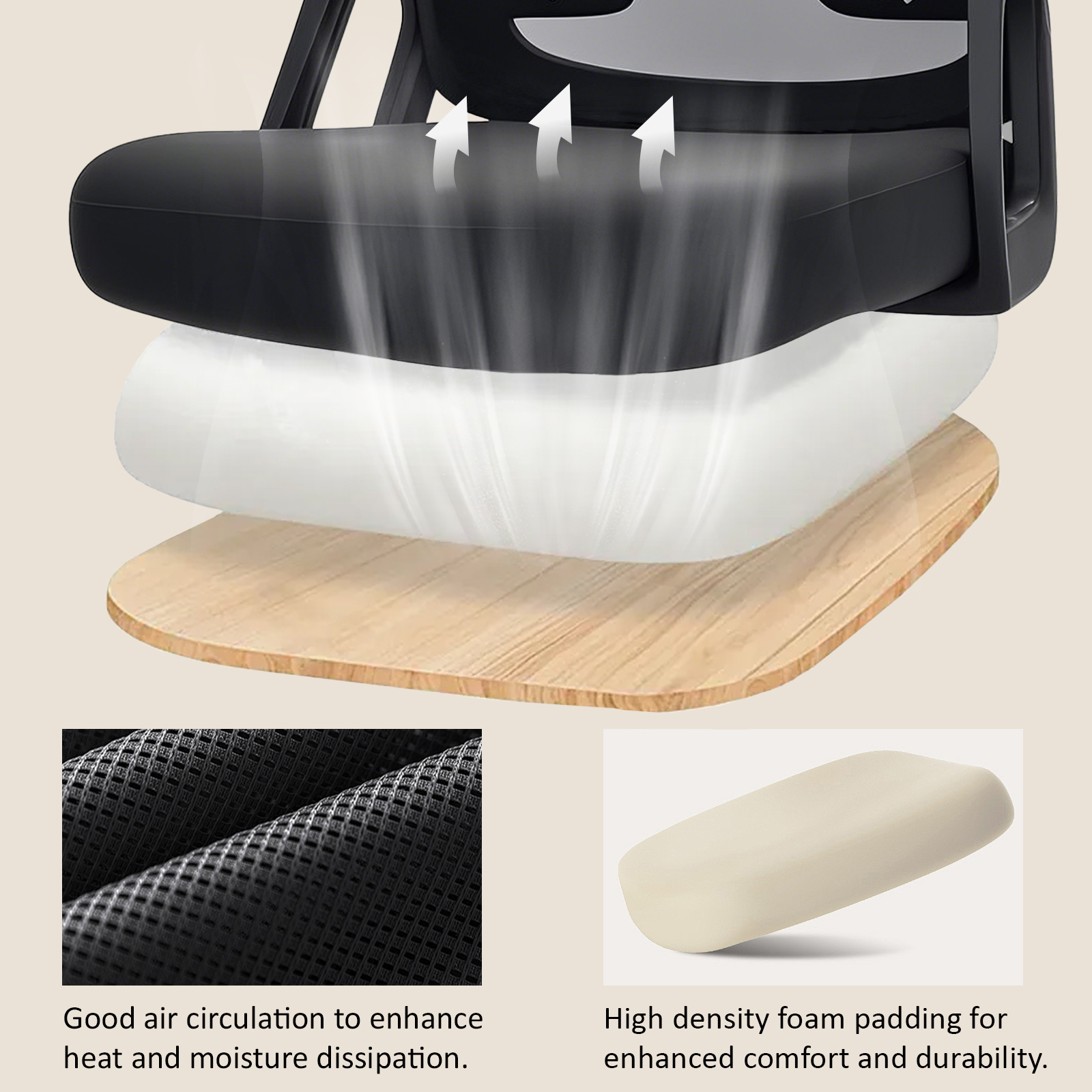 Milacyee Bureaustoel Ergonomisch Bureau met 90 °   Opklapbare armleuning lendensteun, in hoogte verstelbare stoel, thuis/kantoor