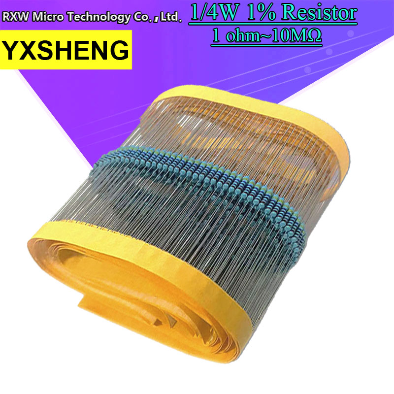 100PCS Metal Film Resistor 1/4W 1% 100R 220R 1K 1.5K 2.2K 4.7K 10K 22K 47K 100K 100 220 1K5 2K2 4K7 Ohm Resistance 1R~22M