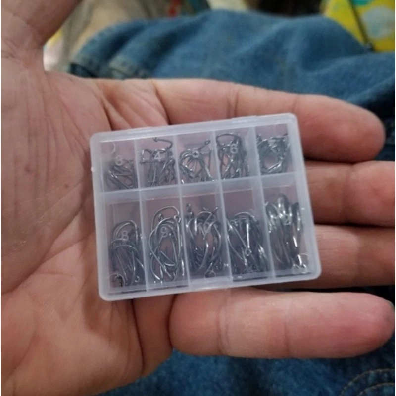 Vishaken 100 stuks set Koolstofstaal Scherp Duurzaam Prikkeldraad Vishaak Rots Visuitrusting Uitrusting Tackle Accessoires met doos