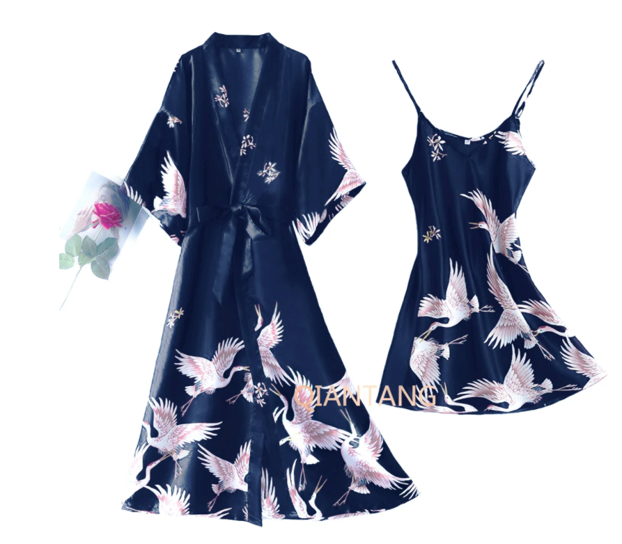 Seksowna bielizna nocna Zestaw damski 2 szt. Piżama Piżama z dekoltem w szpic Jedwabista bielizna nocna Wiosna Lady Kombinezon do spania Szata Nosić domowe Negligee Homewear