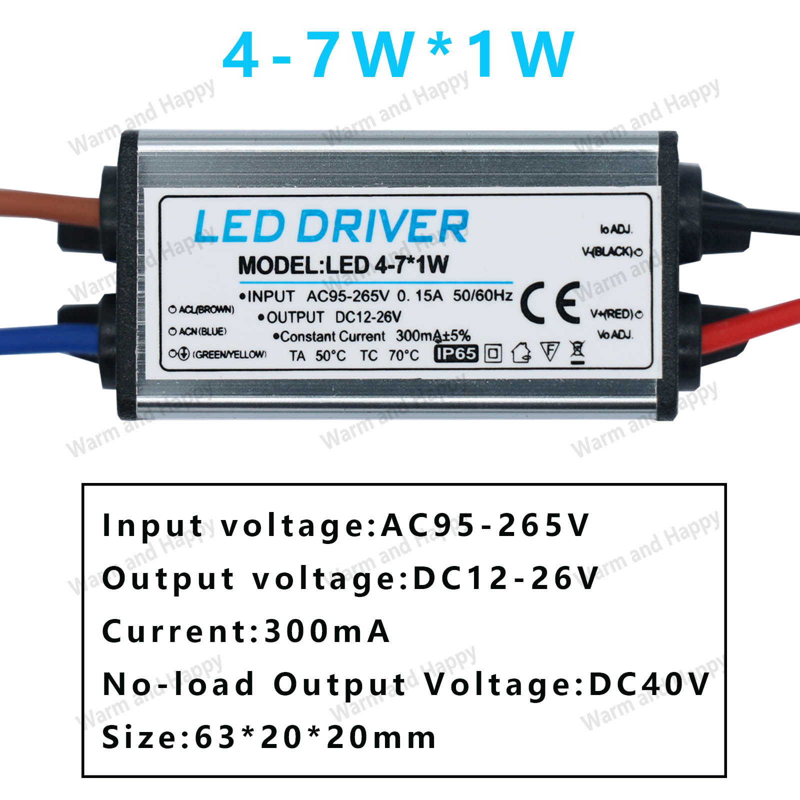 LED-Treiber 1–3 W, 4–7 W, 8–12 W, 12–18 W, 18–24 W, 25–36 W, AC95 V–265 V, Netzteil, 300 mA, wasserdichter IP65-Beleuchtungstransformator