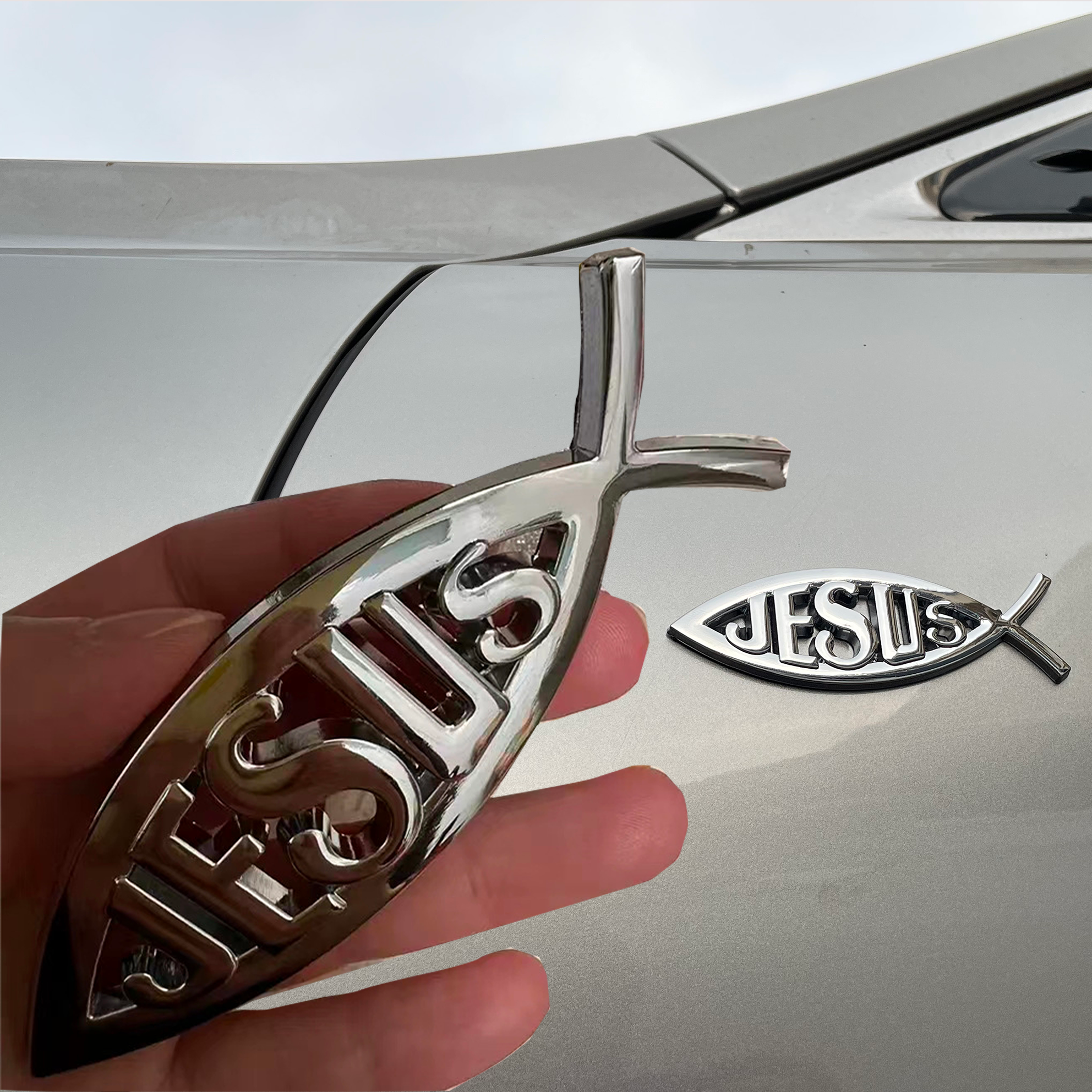 Pegatinas de metal de pez Jesús aplicables a maletero de coche, guardabarros y parachoques trasero, pegatinas de metal 3D, insignia cristiana