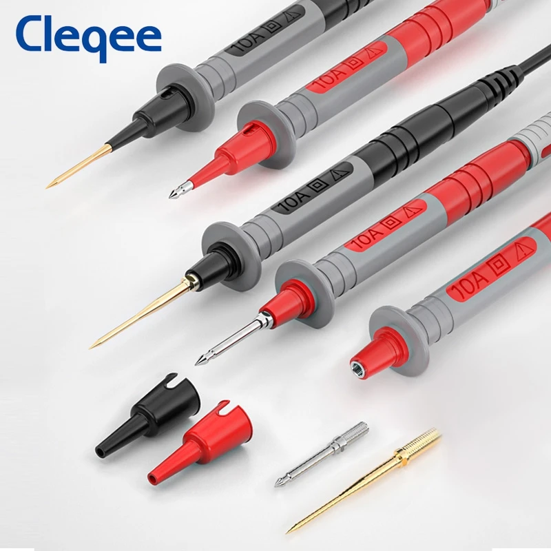 Cleqee P1308B Kit de cables de prueba para multímetro, 18 Uds., con agujas reemplazables, pinzas de cocodrilo, conector Banana de 4mm para probar el juego de Clips de gancho