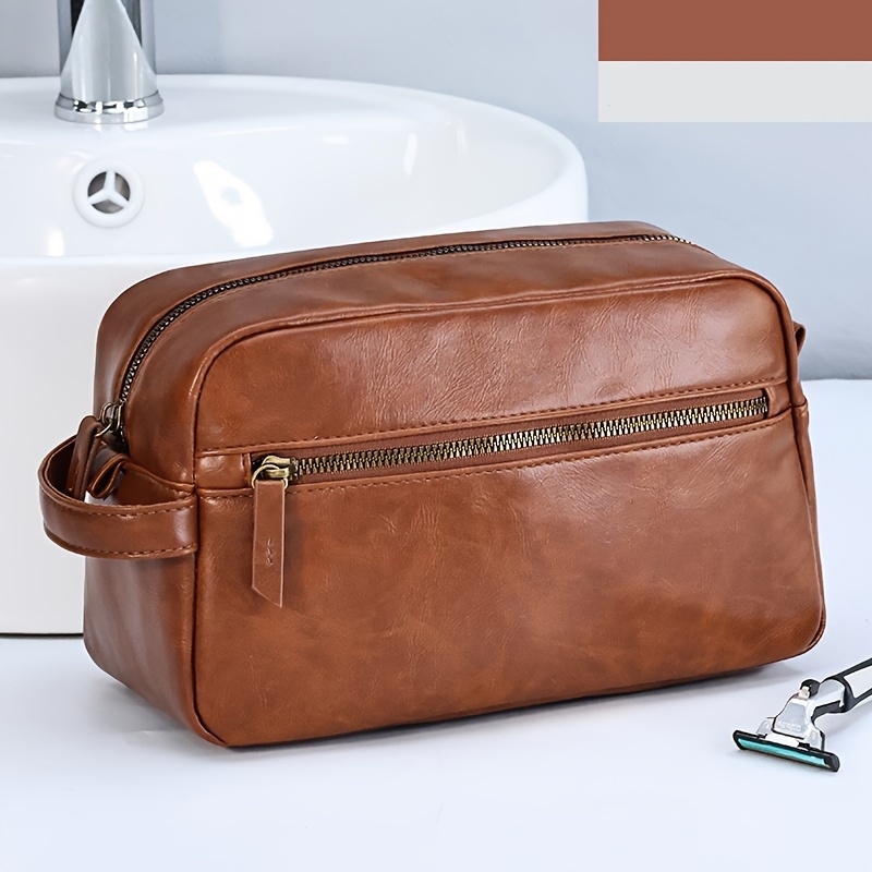 Borsa da toilette alla moda in pelle PU con manico laterale per la cura della pelle, il trucco e la toelettatura essenziali, Organizer da viaggio