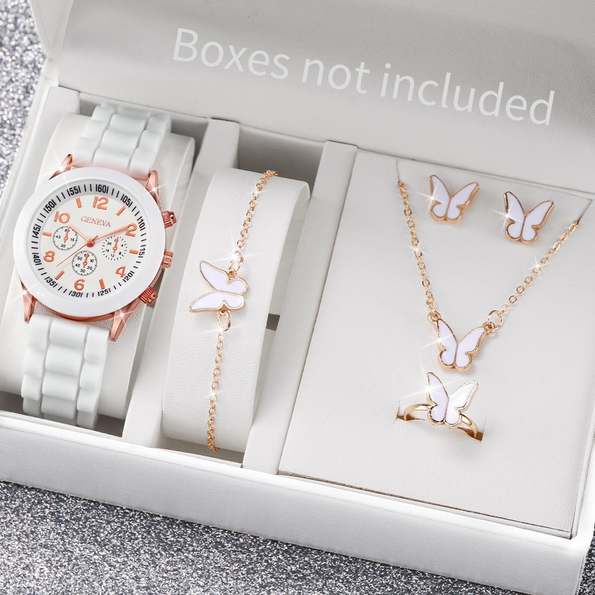 5/6 Uds. Relojes para Mujer, banda de silicona a la moda, relojes de cuarzo para Mujer, conjunto de joyería, Reloj para Mujer y niñas, Reloj de regalo (sin caja)