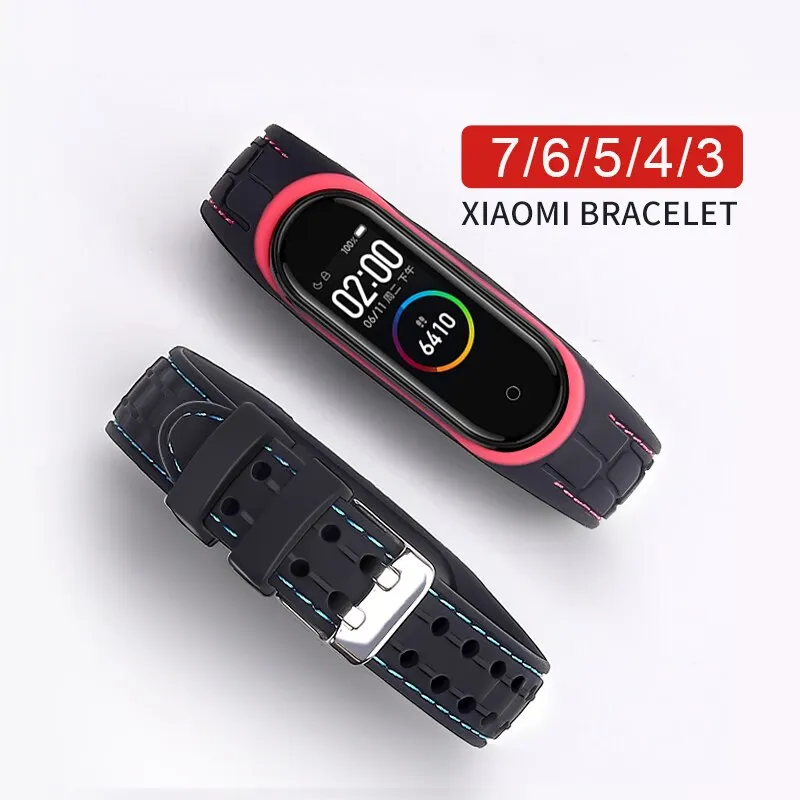 สําหรับMi Band 7 6 5 4 3 นาฬิกากีฬาซิลิโคนSmartwatchสร้อยข้อมือสําหรับXiaomi Mi Band 6 4 7 5 สายคล้องอุปกรณ์เสริมสายรัดข้อมือ