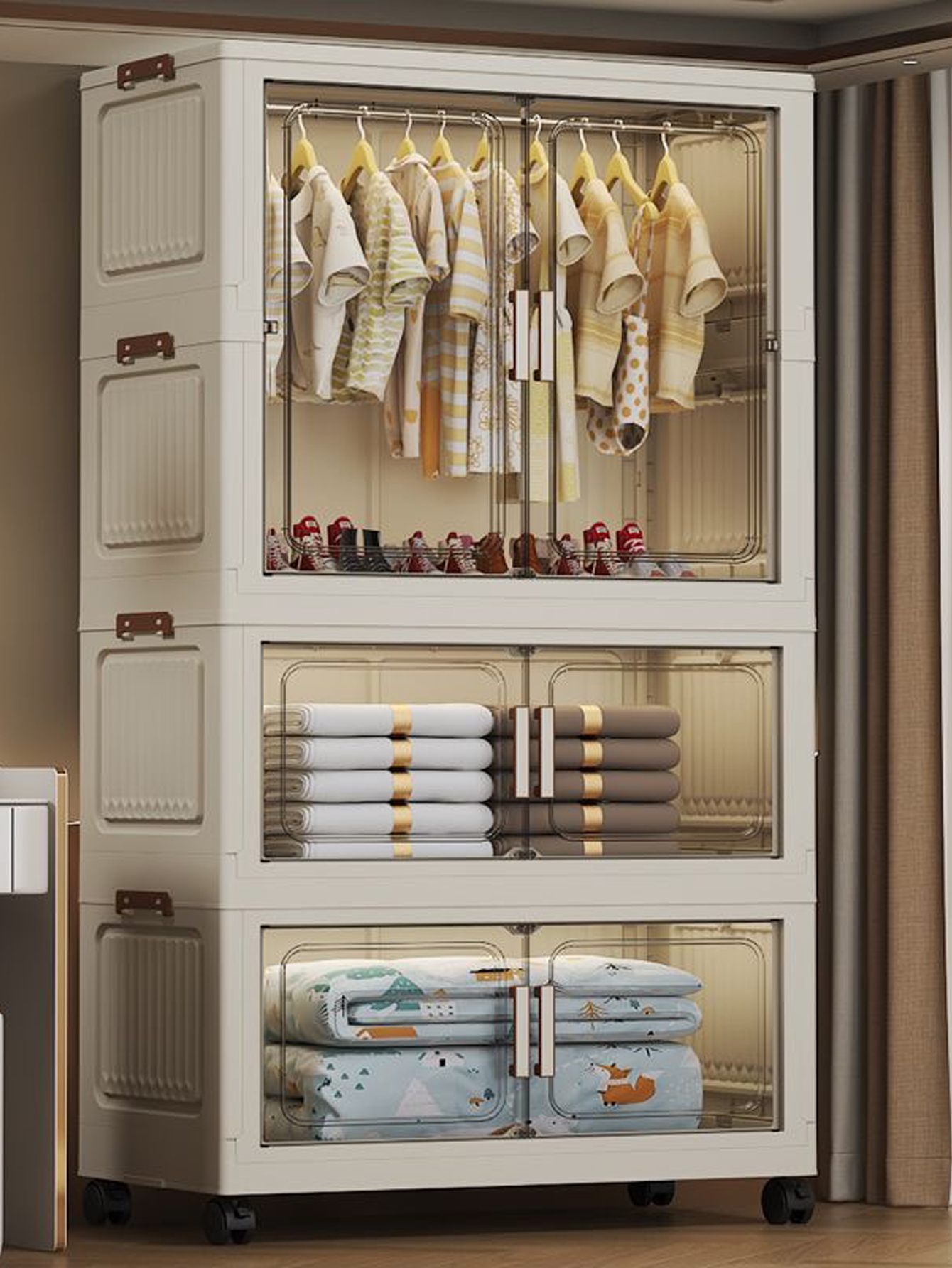 Multi-Functional Folding Storage Cabinet with Doors White/Black/Gray for Home Office Kitchen Bathroom Organizer