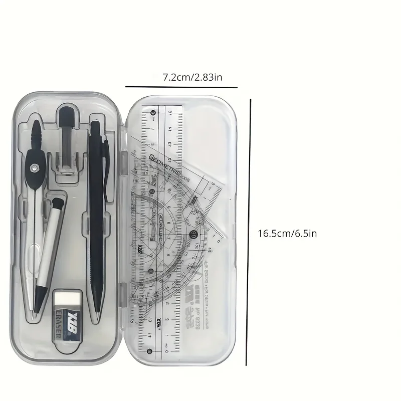 8-in-1 Mathematical Geometry Kit with Compass Ruler and Protractor, Essential for The Start of School Season