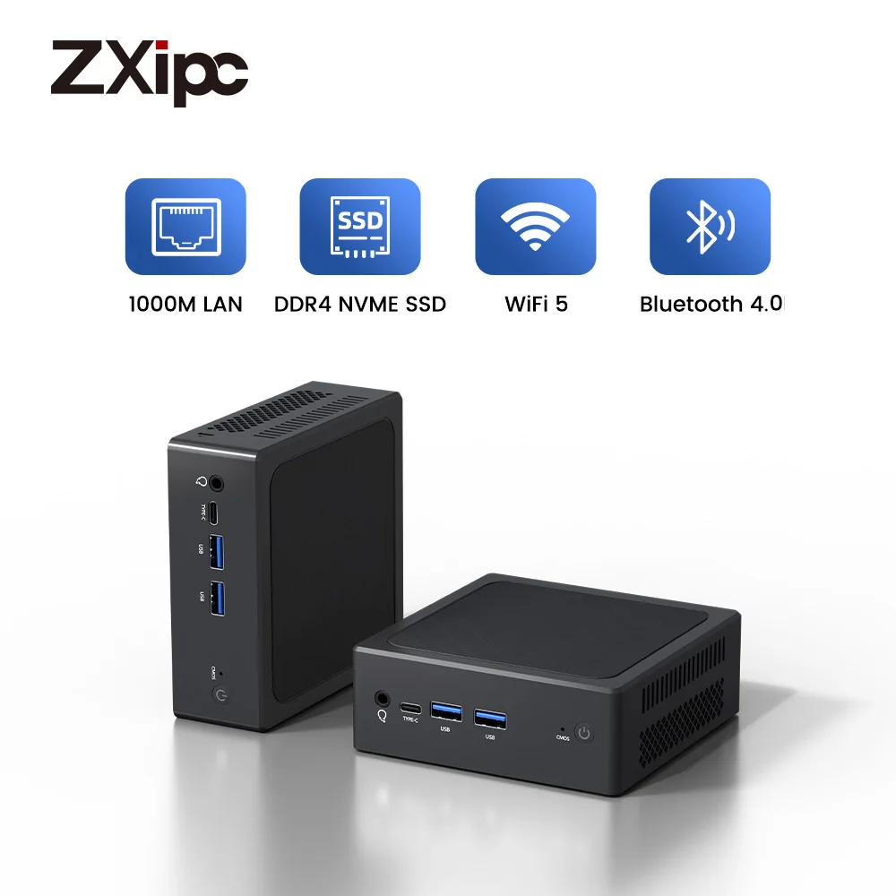 ZXIPC Mini PC Intel N100 Windows 11 Pro Ondersteunt tot 16 GB DDR4 2T NVME SSD USB3.2 Dual HDMI Desktop Gaming Computer