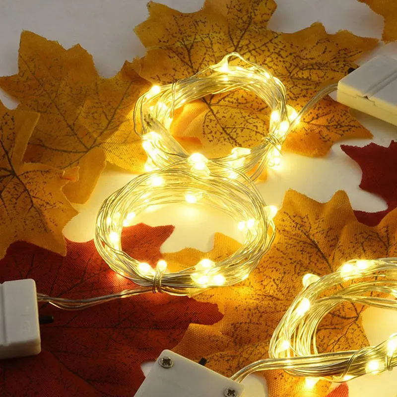 ไฟ LED Fairy แบตเตอรี่ดําเนินการทองแดงสายไฟ String DIY คริสต์มาสงานแต่งงานตกแต่งห้องนอน Garland ไฟ