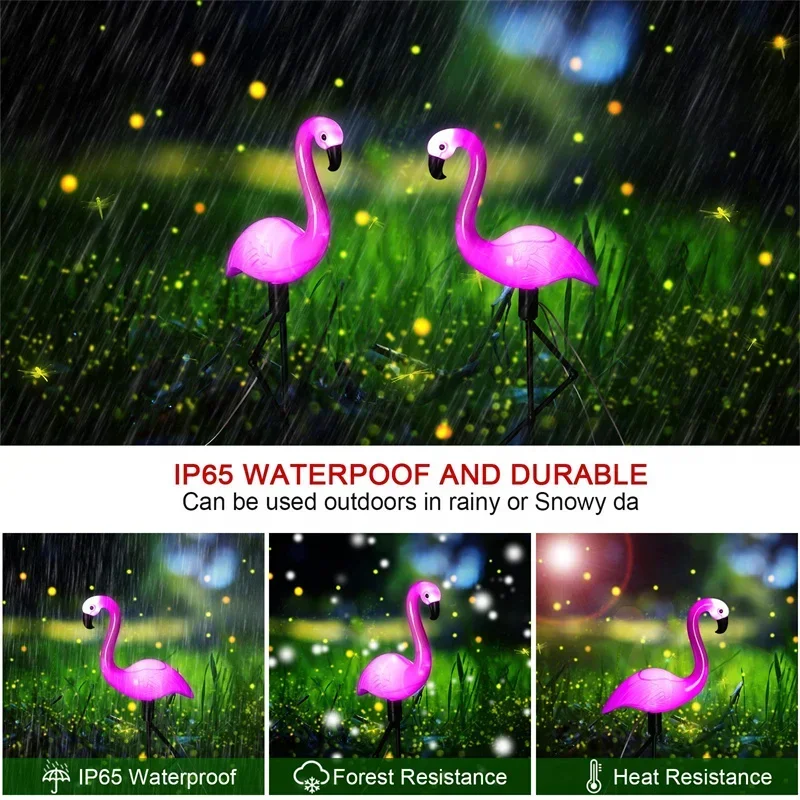 ไฟพลังงานแสงอาทิตย์รูปนกฟลามิงโก 1/3 ชิ้น กันน้ำระดับ IP65 ไฟ LED สำหรับตกแต่งสวน ทางเดินกลางแจ้ง ตกแต่งคริสต์มาส