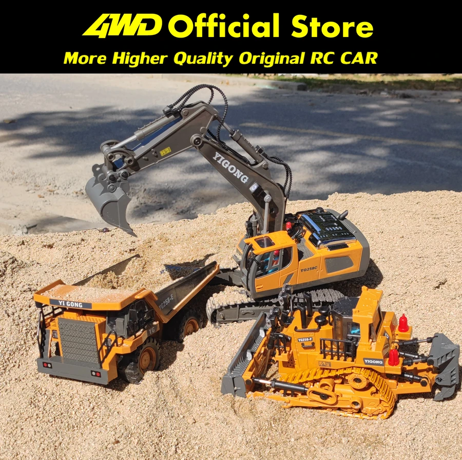 รถดัมพ์อัลลอย4x4 4WD รีโมทคอนโทรลรถปราบดินวิทยุโมเดลรถก่อสร้าง mobil RC ของเล่นของขวัญสำหรับเด็ก