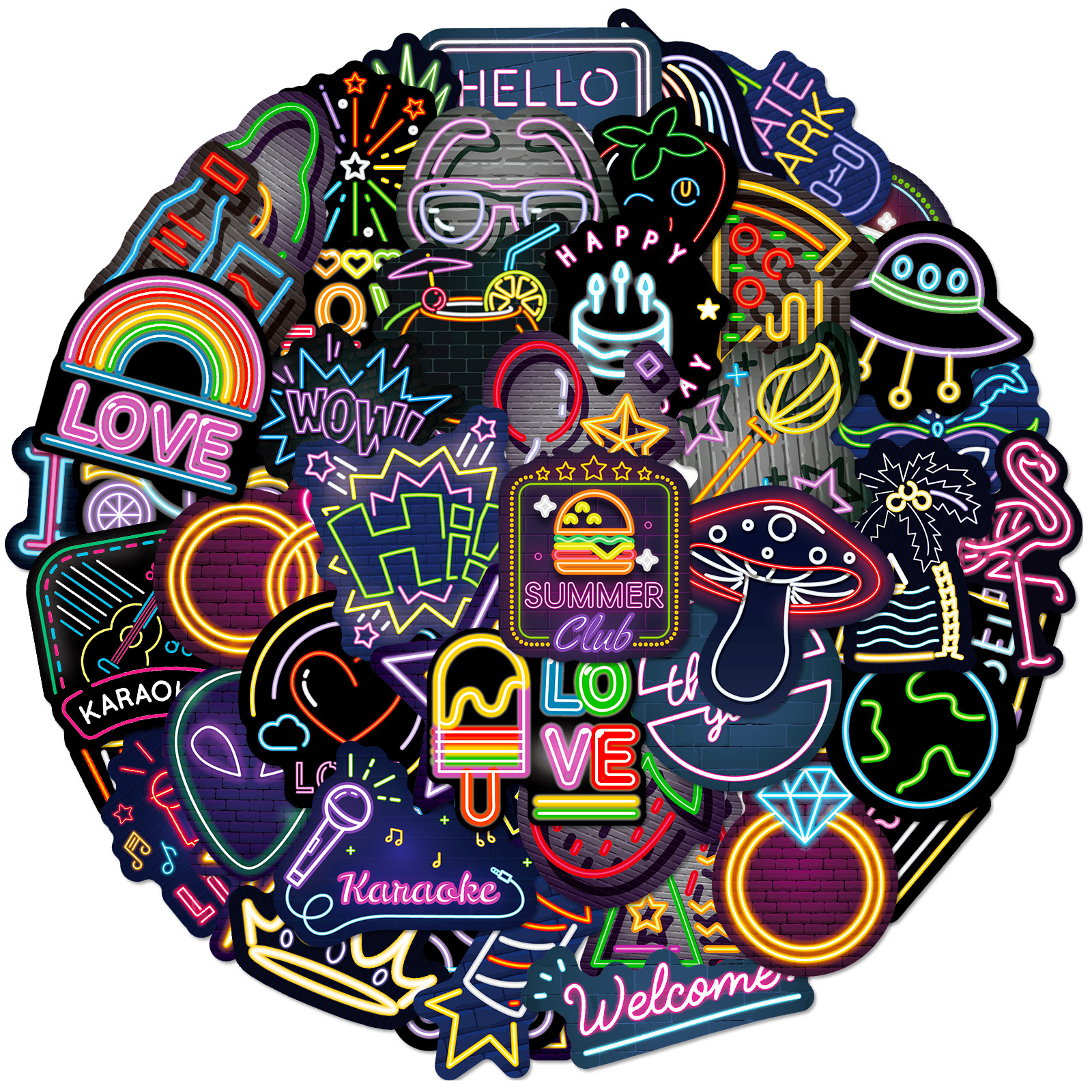 50 szt. Fajny lampa neonowa Cartoon naklejki Graffiti telefon gitara Laptop Notebook walizka kubek wodoodporna naklejka naklejki dla dzieci zabawki