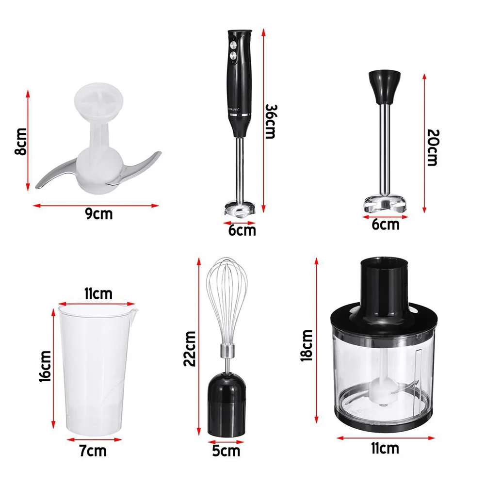 500 W elektrischer Stab-Stabmixer, 4-in-1-Handmixer, Edelstahlklinge, Gemüse, Fleisch, Eintauchen, Schneebesen, Entsafter-Set