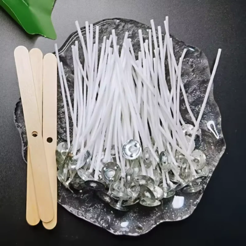 100 Stuks Gewaxt Katoen Kaars Wieken Set Met Standaard Originele Rookloze Kaars Wieken Soja Olie Wax Kern Geweven Maken Kaarsen levert